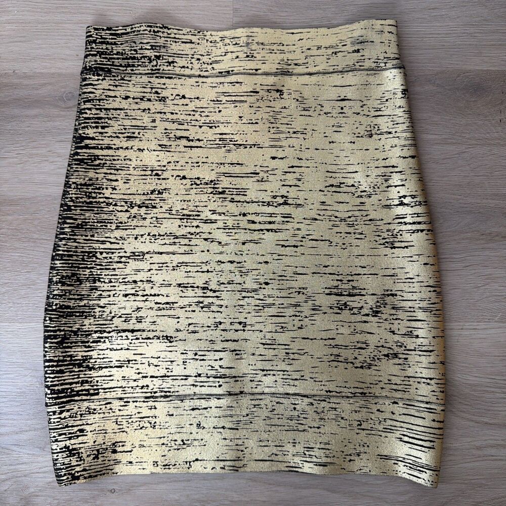 BCBG MaxAzria SILVIE Gold Foil Bandage Skirt S Metallic Y2K Bodycon Shimmer - Picture 4 of 7